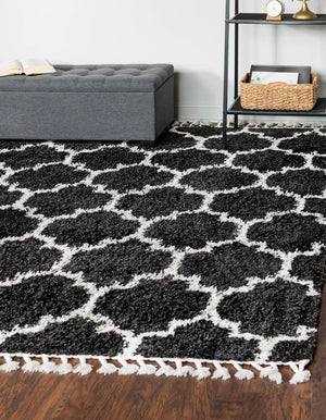 Unique Loom Hygge Shag Trellis Machine Made Trellis Rug Black and White,  7' 10" x 7' 10"