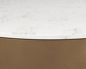 Sunpan Zelda Coffee Table - Exquisite White Marble Top with Antique Brass & Black Steel Base, Handcrafted Elegance