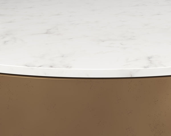Sunpan Zelda Coffee Table - Exquisite White Marble Top with Antique Brass & Black Steel Base, Handcrafted Elegance