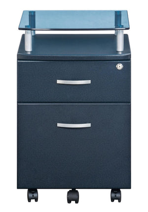 HomeRoots Graphite Glass Wood Metal Rolling File Cabinet with Dual Drawers for Modern Offices 723068