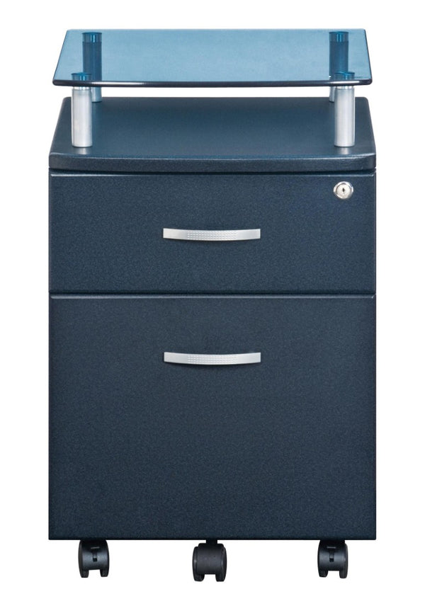 HomeRoots Graphite Glass Wood Metal Rolling File Cabinet with Dual Drawers for Modern Offices 723068