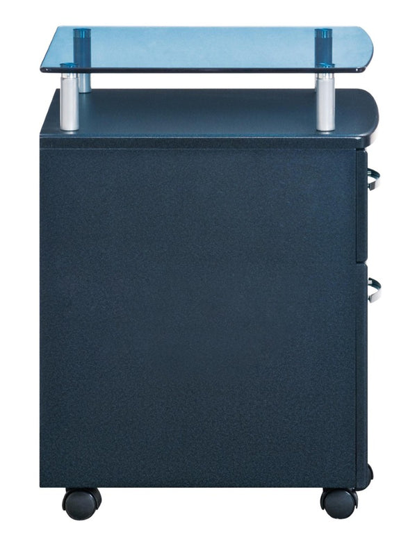 Graphite Glass Wood Metal Rolling File Cabinet with Dual Drawers for Modern Offices