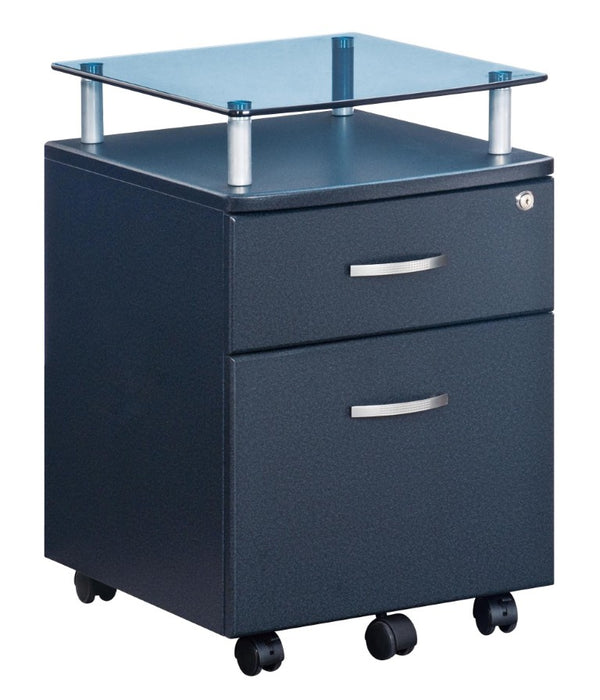 Graphite Glass Wood Metal Rolling File Cabinet with Dual Drawers for Modern Offices