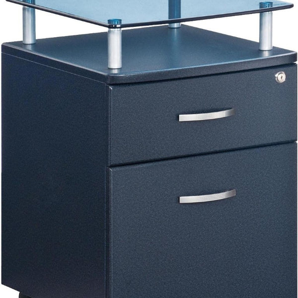 Graphite Glass Wood Metal Rolling File Cabinet with Dual Drawers for Modern Offices