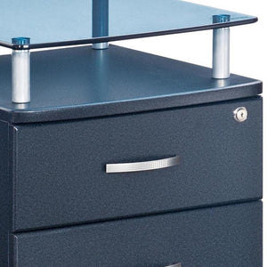 Graphite Glass Wood Metal Rolling File Cabinet with Dual Drawers for Modern Offices