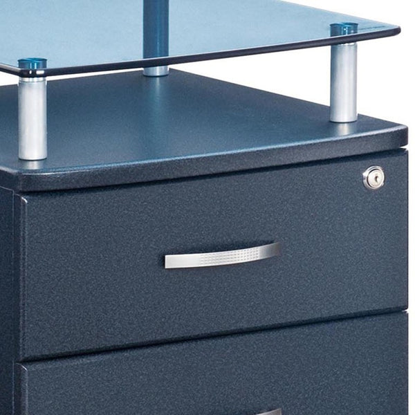 Graphite Glass Wood Metal Rolling File Cabinet with Dual Drawers for Modern Offices