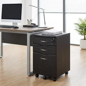 25 Inch Espresso Finish Wood Three Drawer Rolling File Cabinet for Home Office