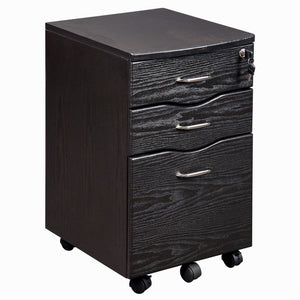 HomeRoots 25 Inch Espresso Finish Wood Three Drawer Rolling File Cabinet for Home Office 723070