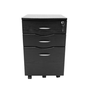 25 Inch Espresso Finish Wood Three Drawer Rolling File Cabinet for Home Office