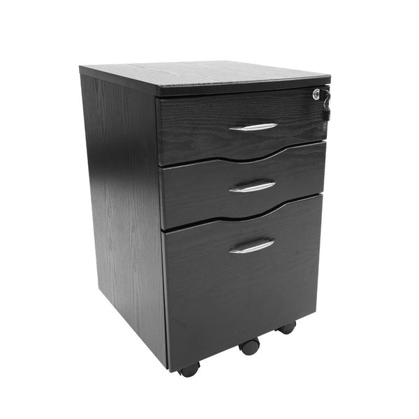 25 Inch Espresso Finish Wood Three Drawer Rolling File Cabinet for Home Office