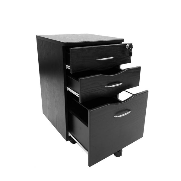 25 Inch Espresso Finish Wood Three Drawer Rolling File Cabinet for Home Office