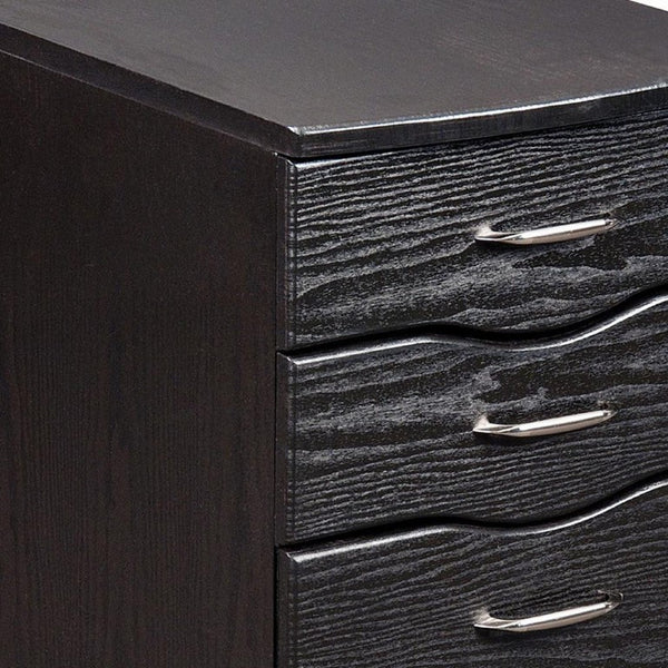 25 Inch Espresso Finish Wood Three Drawer Rolling File Cabinet for Home Office
