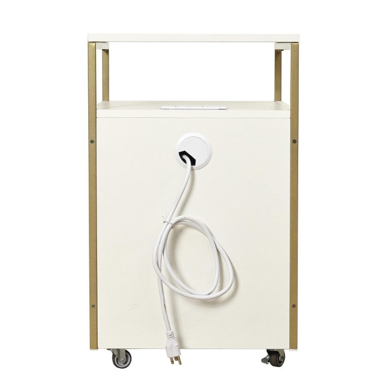 HomeRoots 26 Inch Rolling Filing Cabinet with Two Drawers in Glam White and Gold Finish 723072
