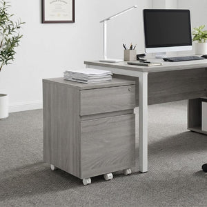 23 Inch Gray Wood Two Drawer Rolling Filing Cabinet for Modern Home Office Storage