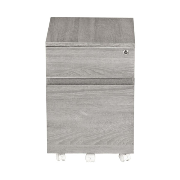 HomeRoots 23 Inch Gray Wood Two Drawer Rolling Filing Cabinet for Modern Home Office Storage 723074