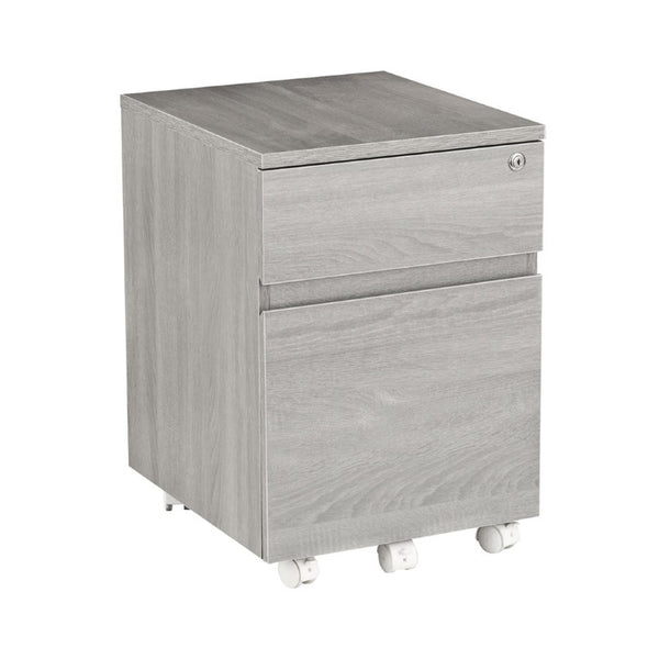23 Inch Gray Wood Two Drawer Rolling Filing Cabinet for Modern Home Office Storage