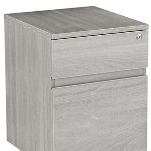 23 Inch Gray Wood Two Drawer Rolling Filing Cabinet for Modern Home Office Storage