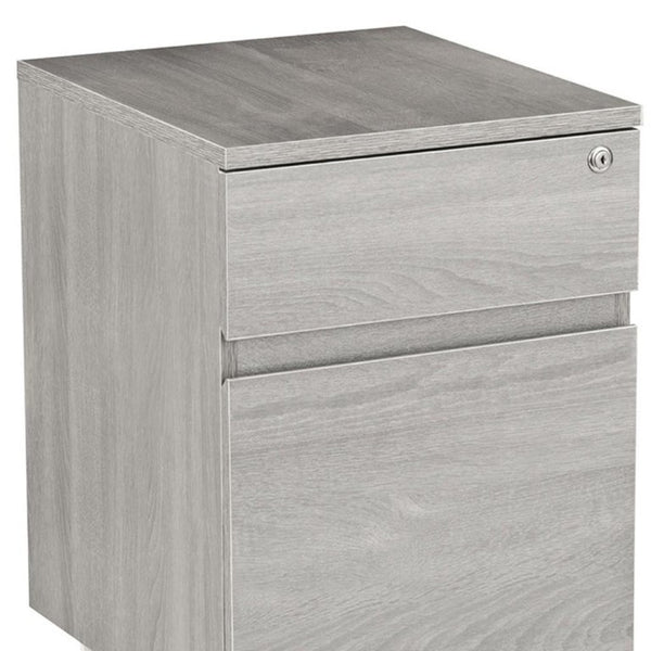 23 Inch Gray Wood Two Drawer Rolling Filing Cabinet for Modern Home Office Storage