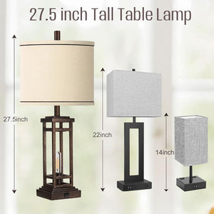 English Elm 27.5 Inch Farmhouse Bronze Table Lamp Set with Usb Charging Ports for Bedroom Decor W3355P440789