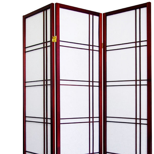 English Elm 70" Tall Girard 3-Panel Room Divider Screen In Cherry Finish - Elegant, Flexible Privacy Solution B072115962
