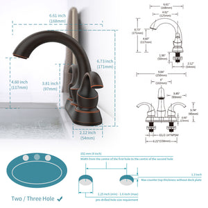 English Elm Bathroom Faucet 2-Handle Swan Style In Oil Rubbed Bronze - Efficient Aerator, Pop-Up Drain & Hoses T3177P277485