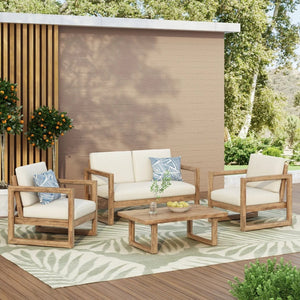English Elm 4-pieces Acacia Hardwood Outdoor Conversation Set with Deep Cushions for Porch Decks 72310.00BBGE-2_73020.00BBGE