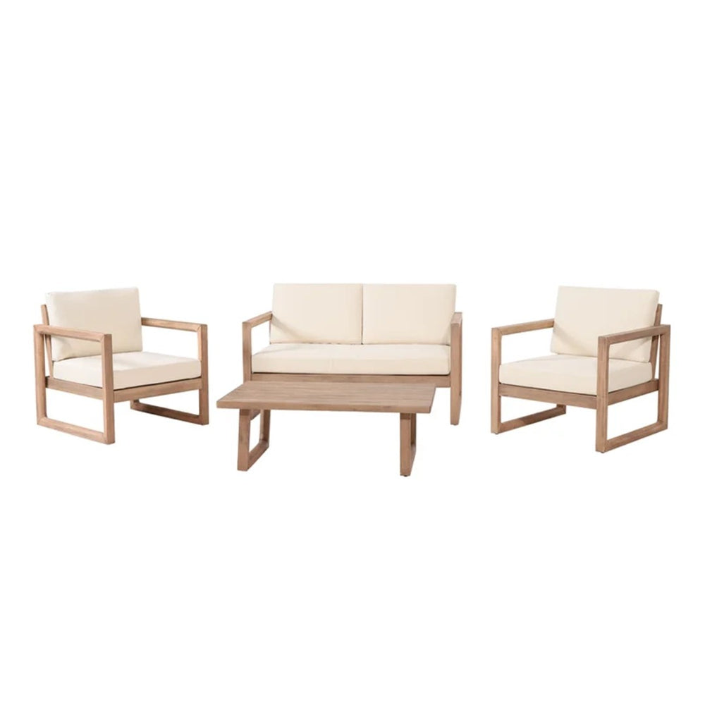 English Elm 4-pieces Acacia Hardwood Outdoor Conversation Set with Deep Cushions for Porch Decks 72310.00BBGE-2_73020.00BBGE