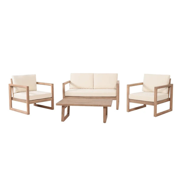 English Elm 4-pieces Acacia Hardwood Outdoor Conversation Set with Deep Cushions for Porch Decks 72310.00BBGE-2_73020.00BBGE