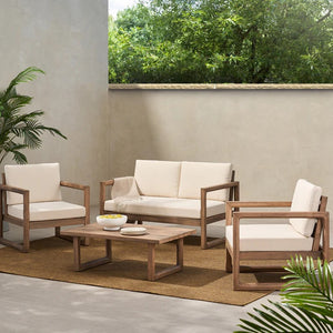 English Elm 4-pieces Acacia Hardwood Outdoor Conversation Set with Deep Cushions for Porch Decks 72310.00BBGE-2_73020.00BBGE