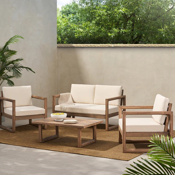 English Elm 4-pieces Acacia Hardwood Outdoor Conversation Set with Deep Cushions for Porch Decks 72310.00BBGE-2_73020.00BBGE