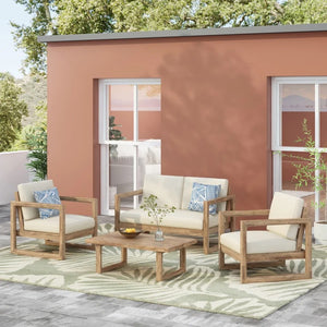 English Elm 4-pieces Acacia Hardwood Outdoor Conversation Set with Deep Cushions for Porch Decks 72310.00BBGE-2_73020.00BBGE