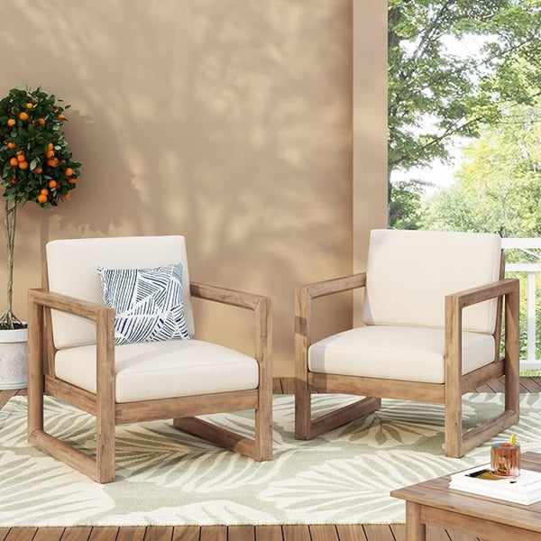 English Elm Outdoor Solid Acacia Hardwood Club Chair with Thick Water Resistant Cushion for Patio 72310.00BBGE