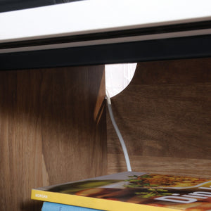English Elm Credenza, Versatile Brown Finish Storage Cabinet With Adjustable Shelves & Modern Metal Base B356P402725