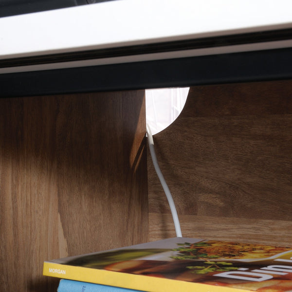 English Elm Credenza, Versatile Brown Finish Storage Cabinet With Adjustable Shelves & Modern Metal Base B356P402725