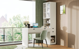English Elm Versatile Makeup Vanity Desk with Mirror, Built-In Charging Station, 8 Hidden Storage Spaces, White N733S291664K