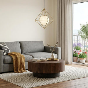 40 Inch Round Solid Wood Pedestal Coffee Table Sturdy Living Room Accent Centerpiece