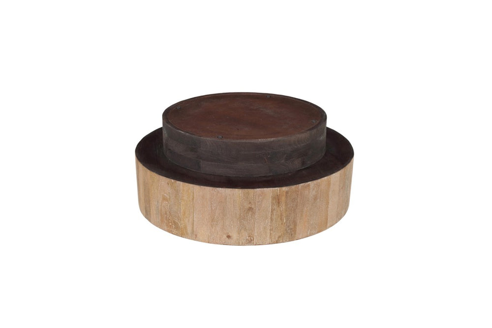 HomeRoots 40 Inch Round Solid Wood Pedestal Coffee Table Sturdy Living Room Accent Centerpiece Natural / Brown 723203