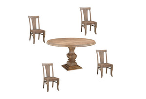 Five Piece Solid Wood Round Dining Set Warm Brown Finish for Casual Gatherings