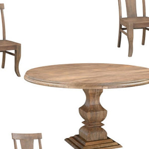 Five Piece Solid Wood Round Dining Set Warm Brown Finish for Casual Gatherings