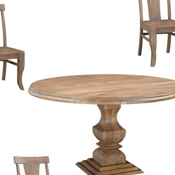 Five Piece Solid Wood Round Dining Set Warm Brown Finish for Casual Gatherings