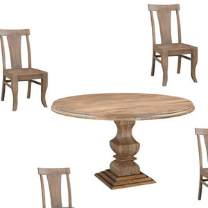 Five Piece Solid Wood Round Dining Set Warm Brown Finish for Casual Gatherings