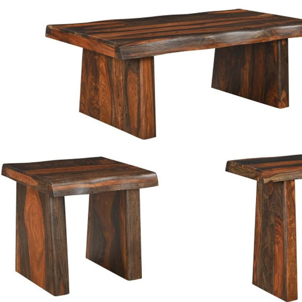 Set of Three Solid Wood Sled Base Dining Chairs Warm Brown Finish Classic Style
