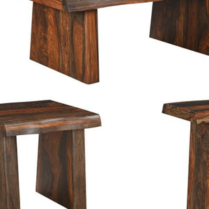 Set of Three Solid Wood Sled Base Dining Chairs Warm Brown Finish Classic Style