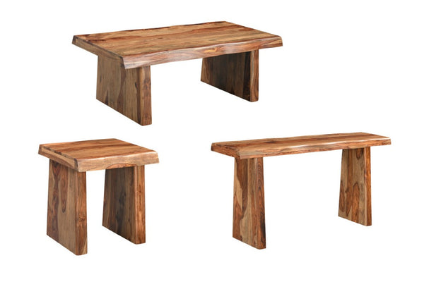 Set of Three Solid Wood Sled Base Dining Chairs Warm Brown Rustic Room