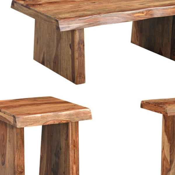 Set of Three Solid Wood Sled Base Dining Chairs Warm Brown Rustic Room