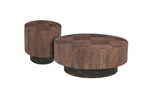 Set of Two Solid Wood Round Accent Tables Pedestal Base Living Room Display