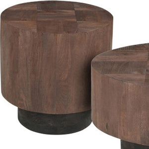 Set of Two Solid Wood Round Accent Tables Pedestal Base Living Room Display