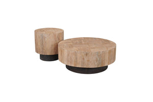 Set of Two Solid Wood Round Pedestal Tables Warm Brown Finish Living Room Accent