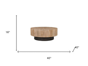 Set of Two Solid Wood Round Pedestal Tables Warm Brown Finish Living Room Accent