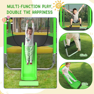 English Elm 7ft Hexagonal Kids Outdoor Trampoline with Slide Ladder and Safety Enclosure Net K821P382822F